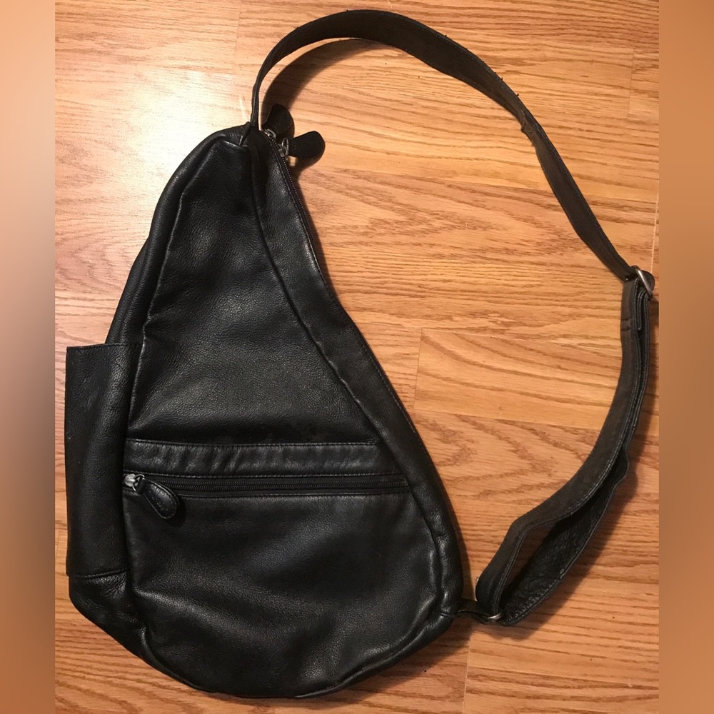 Ameribag Black Leather Healthy Back Sling Backpack Handbag Purse